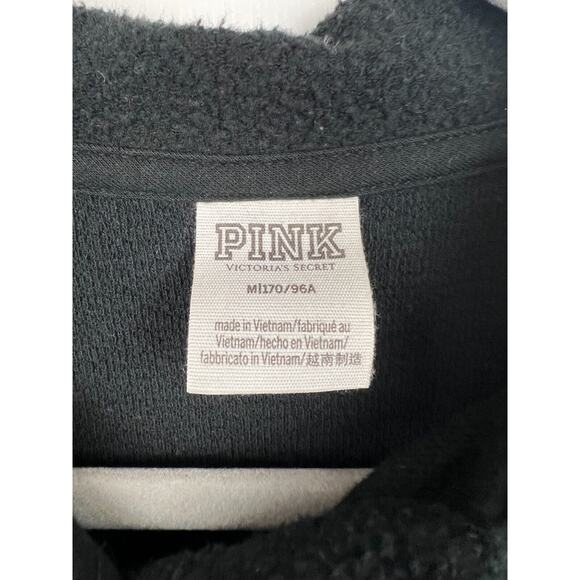 Victoria's Secret PINK Black Reverse Fleece Cropped Polo Sweatshirt Women's Med. - Picture 2 of 7